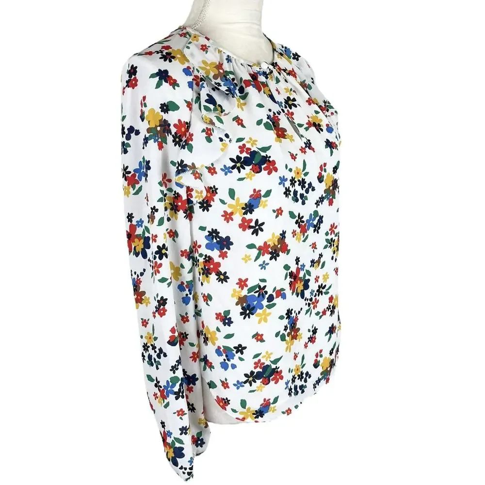 Kate Spade Sailing Floral Ruffle Peasant Blouse NWT Cottagecore Romantic Size XS